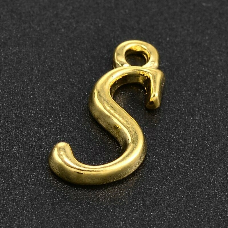 Gold Letter 'S' Charm, 15x8x2mm