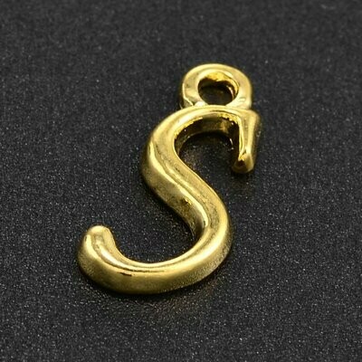 Gold Letter 'S' Charm, 15x8x2mm