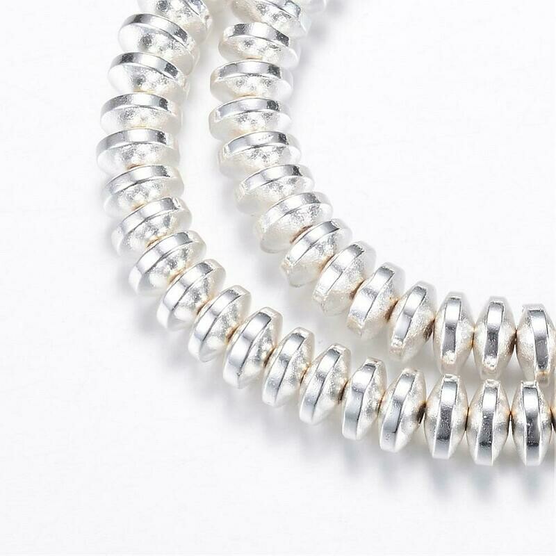 Silver Electroplated Synthetic Hematite, 4x2mm, 1 Strand