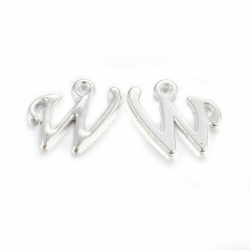Silver Letter 'W' Charm/Pendant, 15x8x2mm