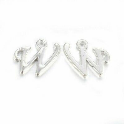 Silver Letter 'W' Charm/Pendant, 15x8x2mm