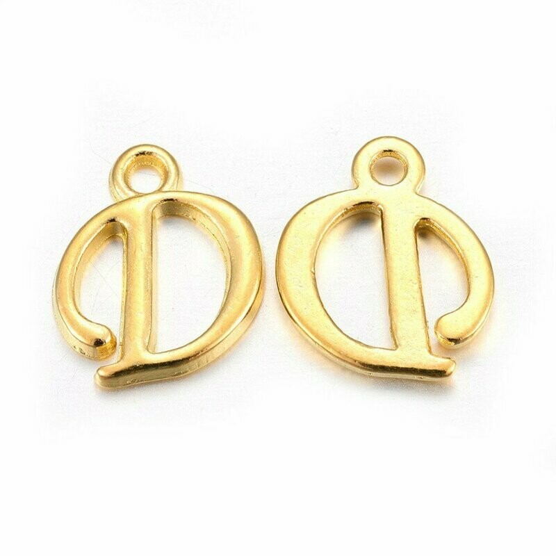 Gold Letter 'D' Charm/Pendant, 15x8x2mm