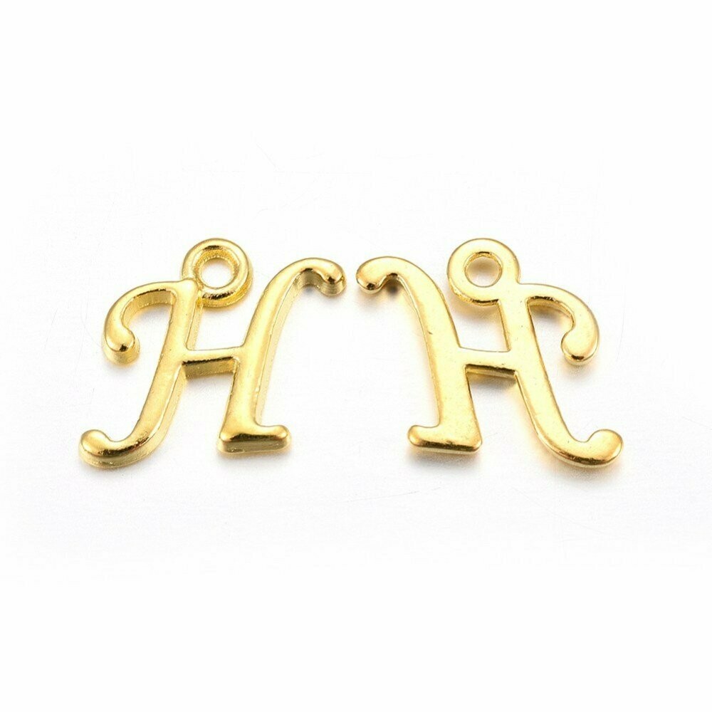 Gold Letter 'H' Charm/Pendant, 15x8x2mm