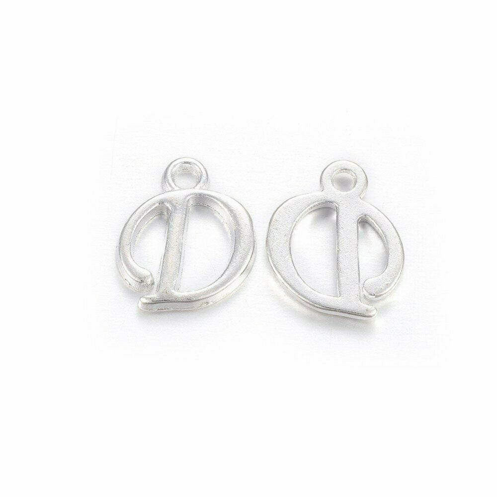 Silver Letter 'D' Charm/Pendant, 15x8x2mm