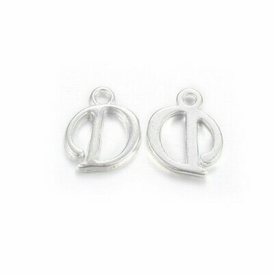 Silver Letter 'D' Charm/Pendant, 15x8x2mm