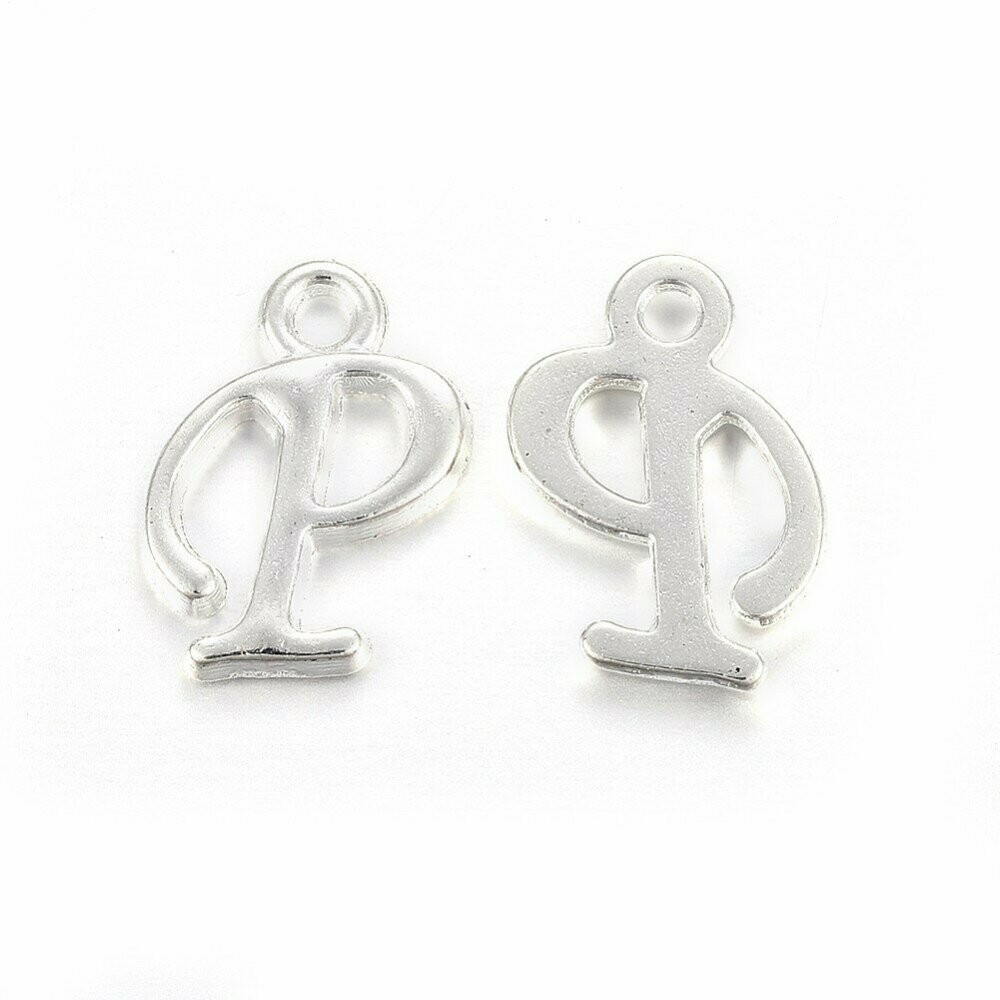 Silver Letter 'P' Charm/Pendant, 15x8x2mm