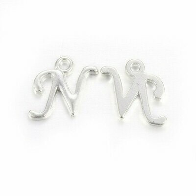 Silver Letter 'N' Charm/Pendant, 15x8x2mm
