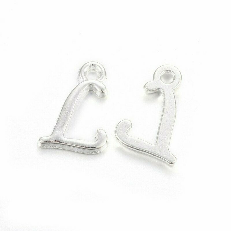 Silver Letter 'L' Charm/Pendant, 15x8x2mm