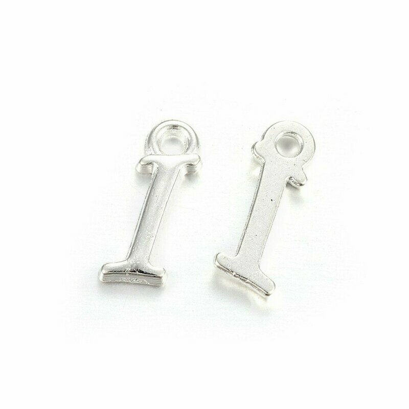 Silver Letter 'I' Charm/Pendant, 15x8x2mm