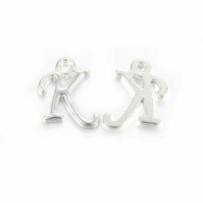 Silver Letter 'K' Charm/Pendant, 15x8x2mm