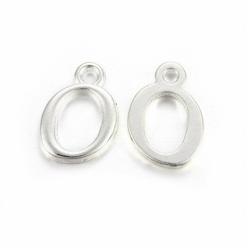 Silver Letter 'O' Charm/Pendant, 15x8x2mm