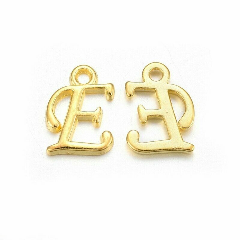 Gold Letter 'E' Charm/Pendant, 15x8x2mm