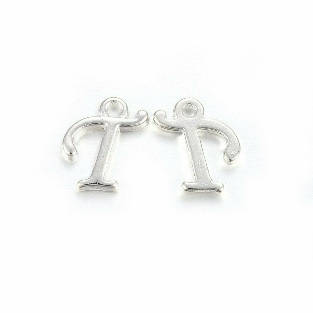 Silver Letter 'T' Charm/Pendant, 15x8x2mm