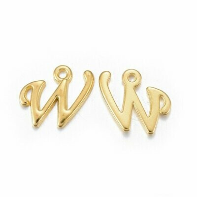 Gold Letter 'W' Charm/Pendant, 15x8x2mm