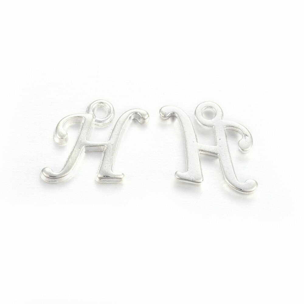 Silver Letter 'H' Charm/Pendant, 15x8x2mm