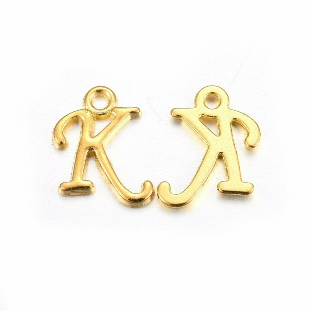 Gold Letter 'K' Charm/Pendant, 15x8x2mm