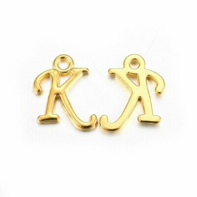 Gold Letter 'K' Charm/Pendant, 15x8x2mm