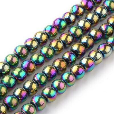 8mm Electroplated Glass Beads, Multi-Coloured, 1 Strand