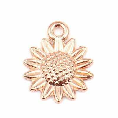 Rose Gold Plated Sunflower Charm, 18x15mm