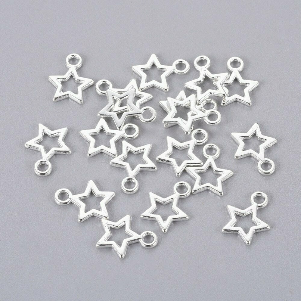 Silver Plated Pentagram Star Charm, 10x13mm