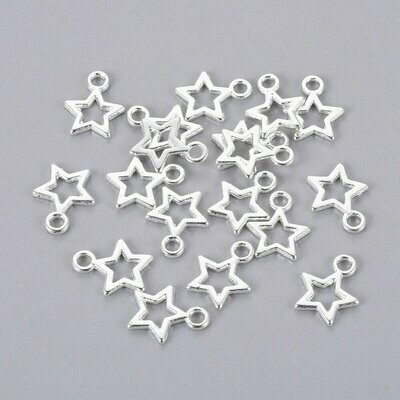 Silver Plated Pentagram Star Charm, 10x13mm