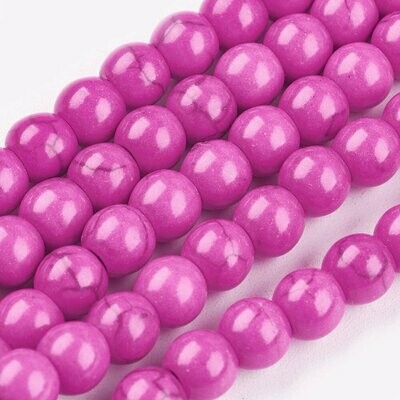 Howlite Beads in Fuchsia Pink, 6mm, 1 Strand