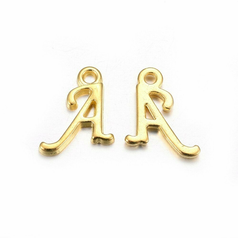 Gold Letter 'A' Charm/Pendant, 15x8x2mm