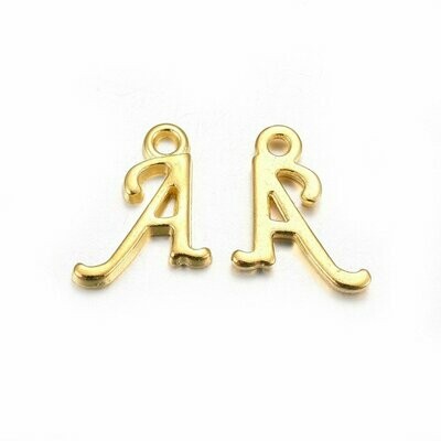 Gold Letter 'A' Charm/Pendant, 15x8x2mm