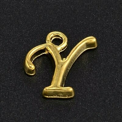 Gold Letter 'Y' Charm/Pendant, 15x8x2mm