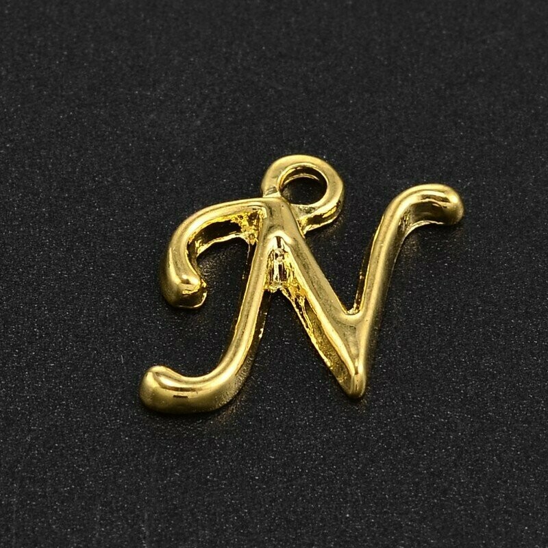 Gold Letter 'N' Charm/Pendant, 15x8x2mm