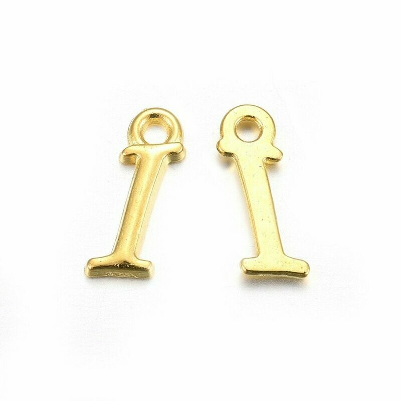Gold Letter 'I' Charm/Pendant, 15x8x2mm