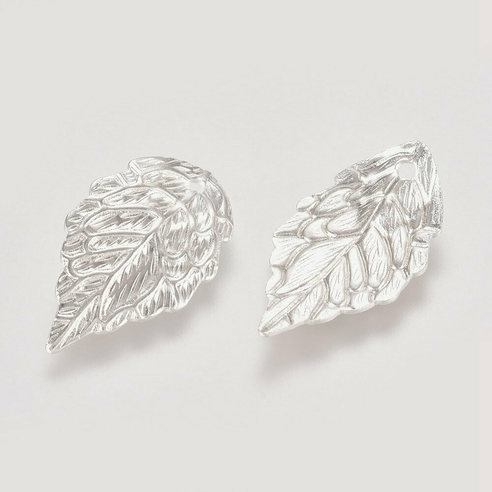 Silver Plated Leaf Charm, 18x10mm