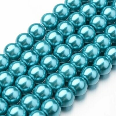 8mm Glass Pearls in Dark Turquoise, 1 Strand