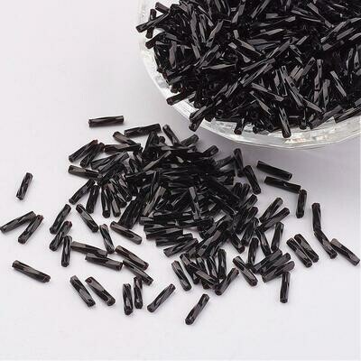 Twisted Glass Bugle Beads in Black, 6mm