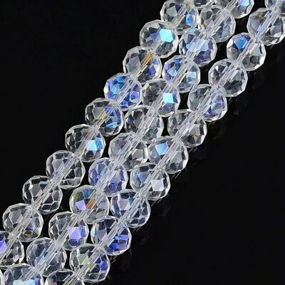 50 x 10x7mm Clear Faceted Crystal Rondelles with AB Plating