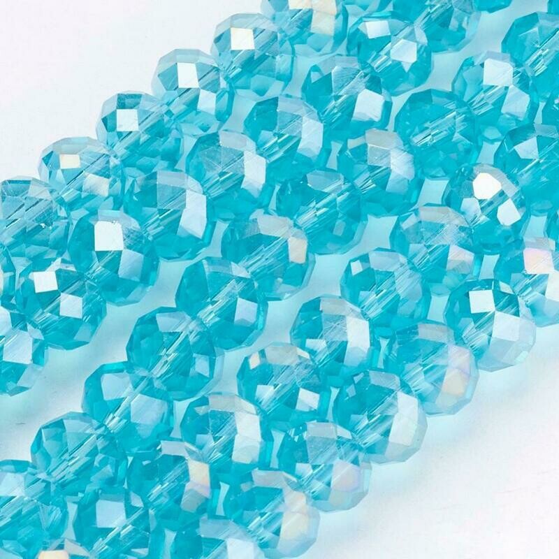 50 x 8x6mm Electroplated Faceted Crystal Glass Rondelles in Turquoise
