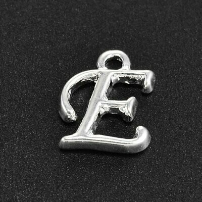 Silver Letter 'E' Charm/Pendant, 15x8x2mm