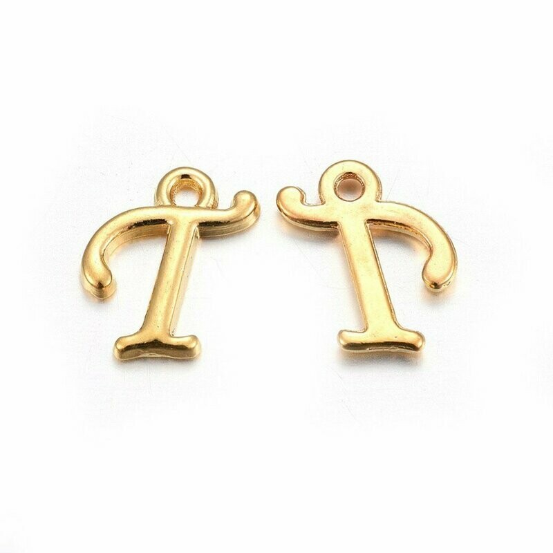 Gold Letter 'T' Charm/Pendant, 15x8x2mm