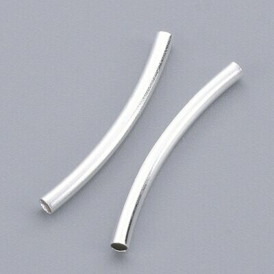 50 x Silver Plated Curved Tube Beads, 25x2mm