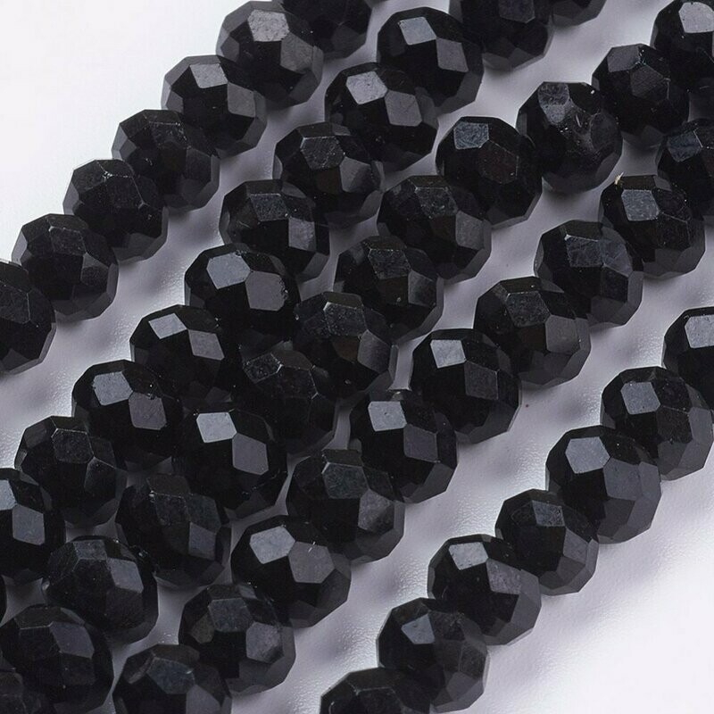 50 x 6x4mm Faceted Crystal Glass Rondelles in Black