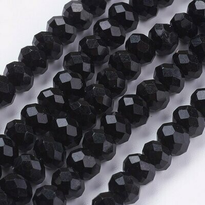 50 x 6x4mm Faceted Crystal Glass Rondelles in Black