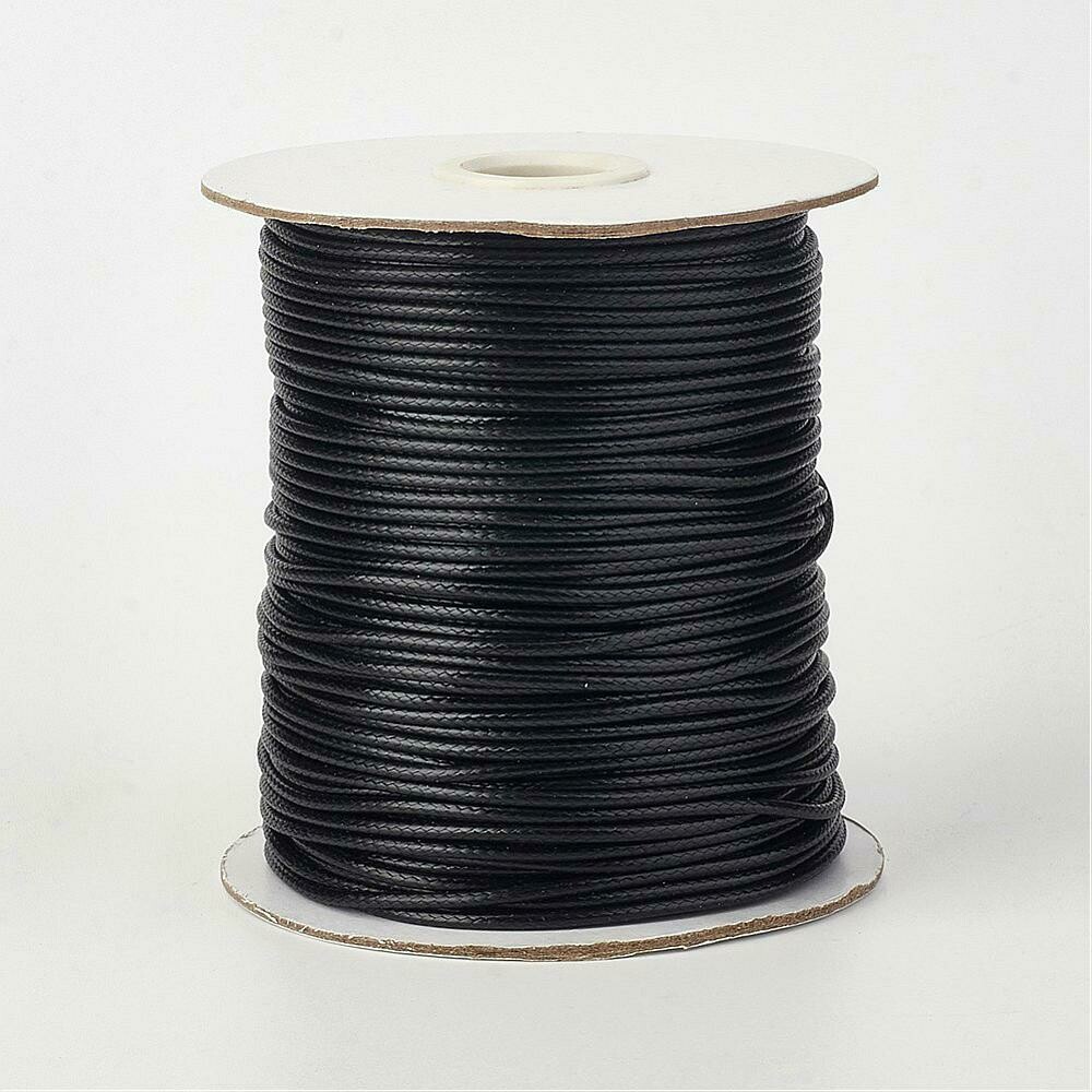 5m Waxed Cord, Black, 2mm