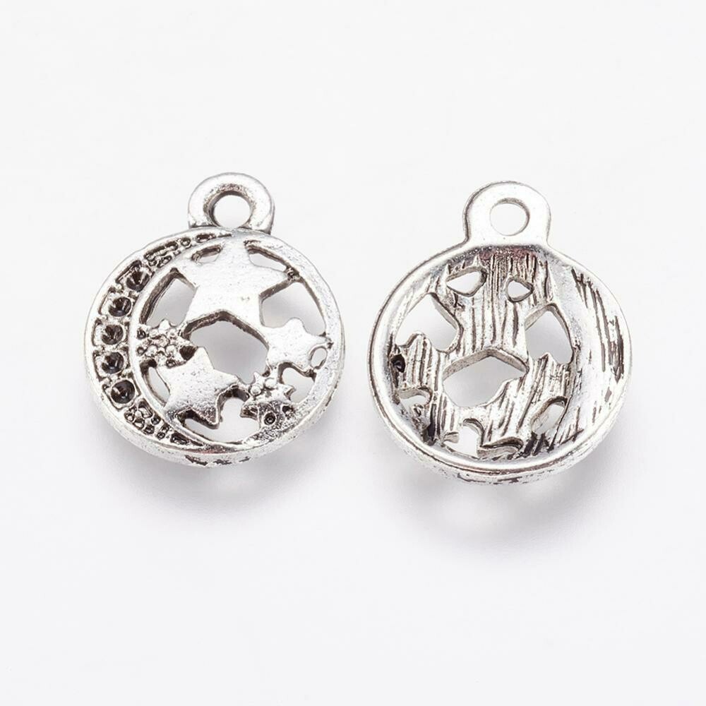 Antique Silver Stars Charm, 16x12x2mm