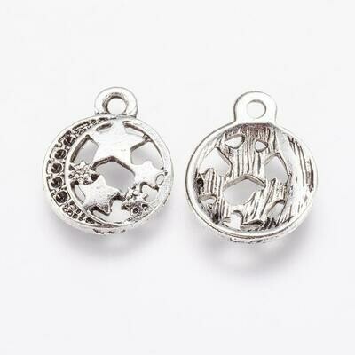 Antique Silver Stars Charm, 16x12x2mm