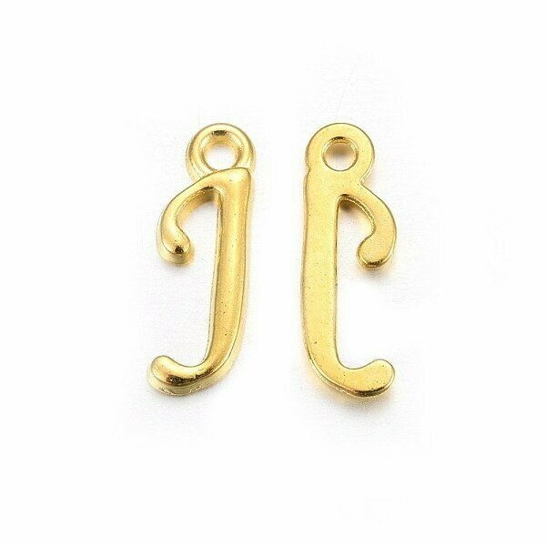 Gold Letter 'J' Charm/Pendant, 15x8x2mm