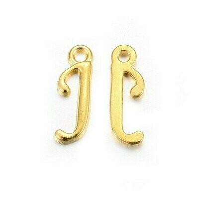 Gold Letter 'J' Charm/Pendant, 15x8x2mm