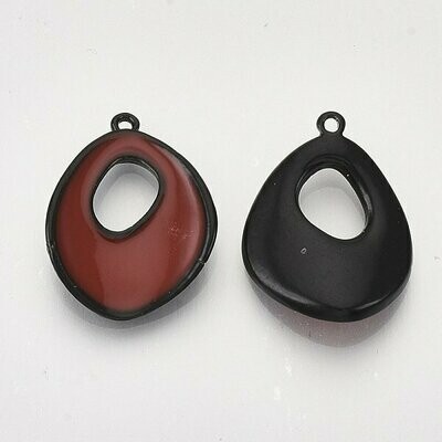 Oval Enamel Pendant/Charm in Red & Black, 21x16mm