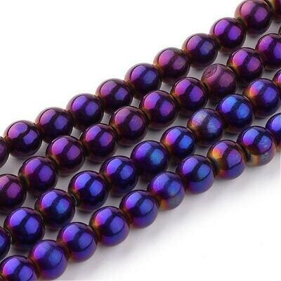 8mm Electroplated Glass Beads, Purple, 1 Strand