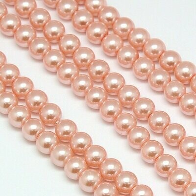 8mm Glass Pearls in Light Salmon, 1 Strand