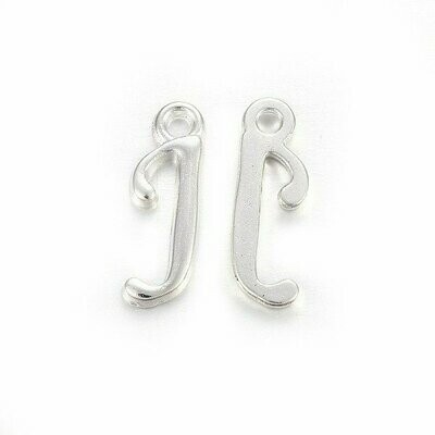 Silver Letter 'J' Charm/Pendant, 15x8x2mm